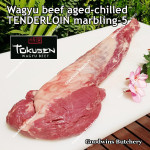 Beef Tenderloin wagyu TOKUSEN aged by Goodwins marbling-5 chilled whole cuts 2pcs/ctn +/-4.5kg price/kg (eye fillet mignon daging sapi has dalam) PREORDER 3-7 days notice